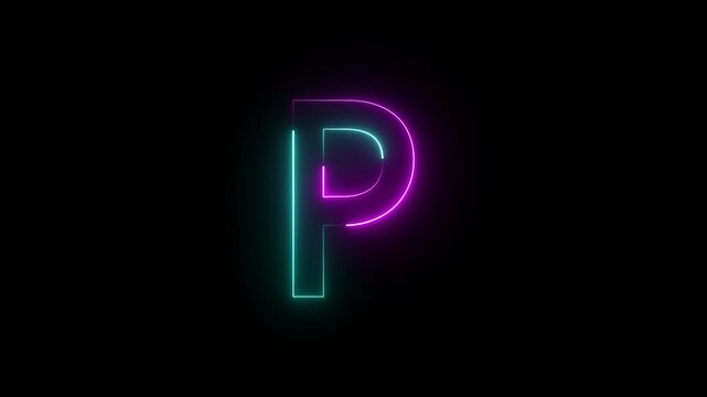 Neon P text icon animation on background.