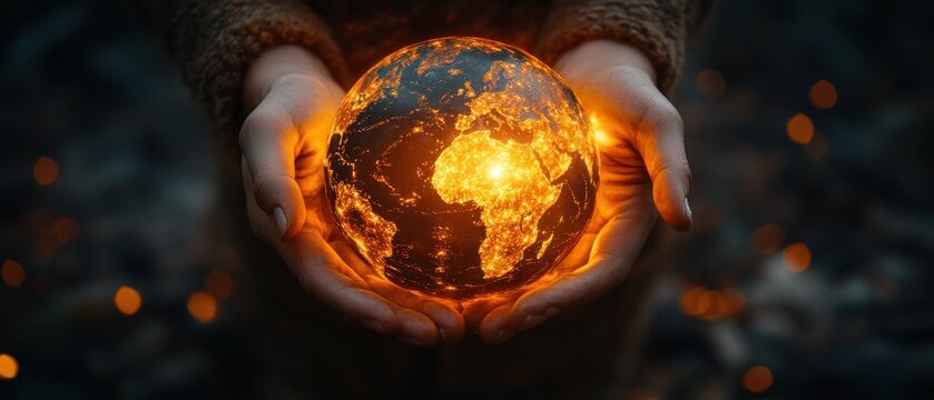 Glowing Earth Held in Hands: A Symbol of Global Care