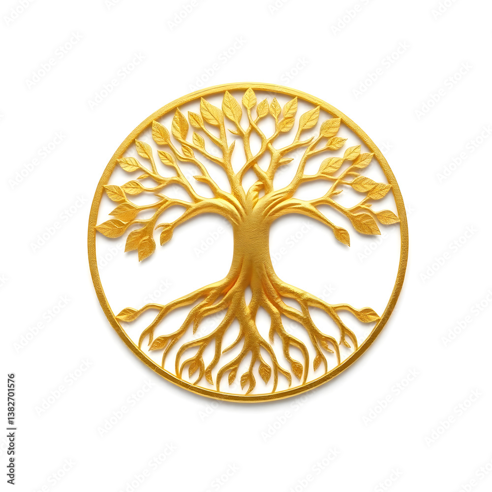 Fototapete a digital illustration of a tree of life symbol, a root within a circle, rendered in layered paper c