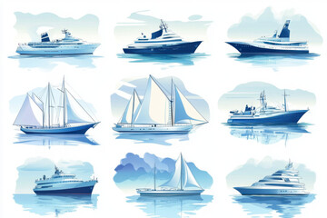 Luxury yachts and sailboats cruising on calm water