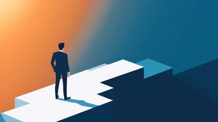 Obraz premium A businessman stands at the edge of a pathway looking forward