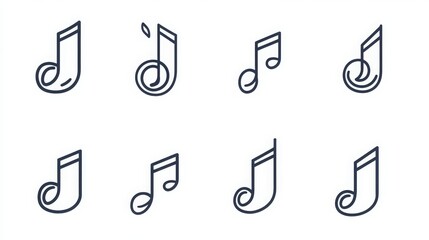 Music note icon set in thin and bold styles. Vector illustration. 
