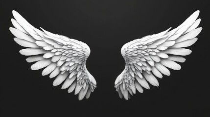 Realistic 3D black and white angel wings, vector stock illustration. 