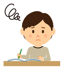 勉強中の子供1人が残念な表情