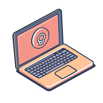 Open Laptop Computer Illustration with On Screen Icon Graphic, Technology and Gadgets Concept