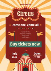 Circus poster with a show with a yellow background. illustration