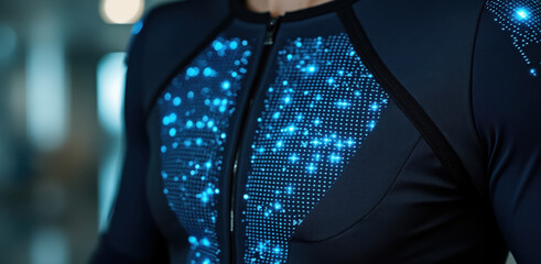 Innovative sportswear features sleek design with glowing patterns, promoting modern approach to fitness and performance while supporting net zero