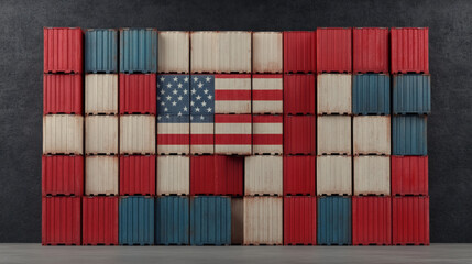 symbolic illustration of the concept of raising import taxes in America