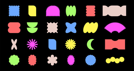 Colorful retro, groovy and boho geometric shapes. Vector frames 