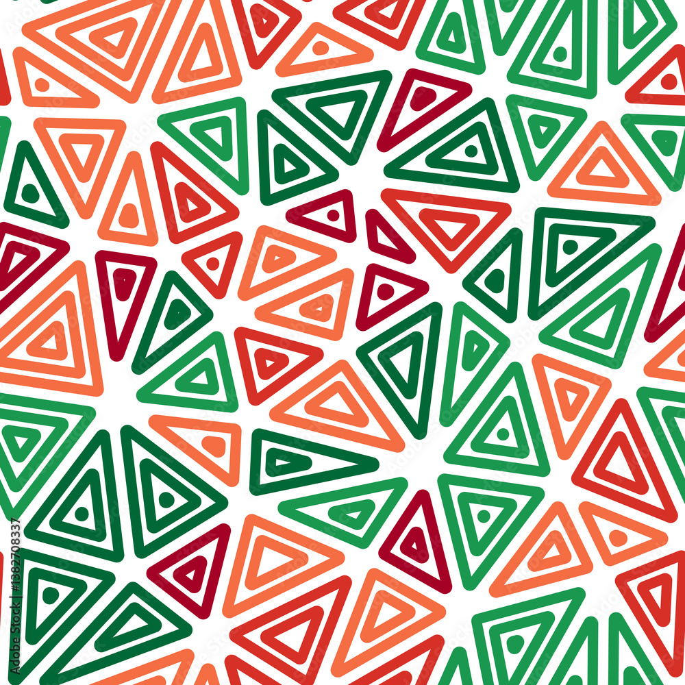 Poster geometric background with large triangles in multiple colors. repeated inner triangles form a seamle