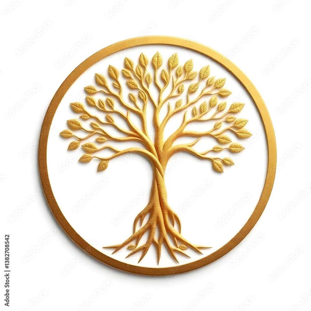Fototapete a digital illustration of a tree of life symbol, a root within a circle, rendered in layered paper c