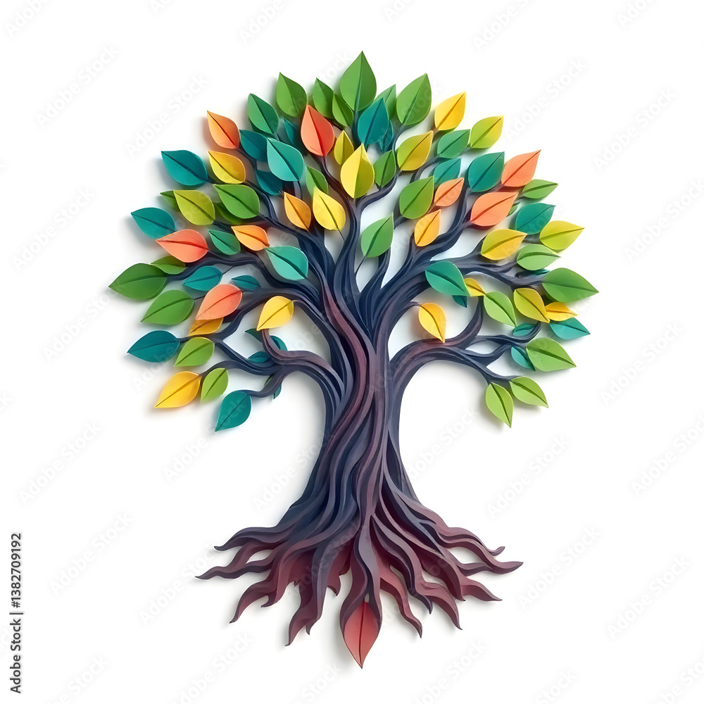 Fototapete a digital illustration of a tree of life symbol, a root within a circle, rendered in layered paper c