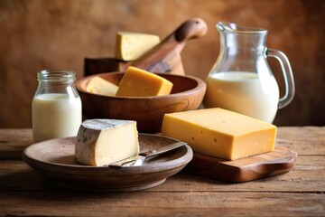 Rustic Dairy Selection on Wooden Table