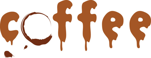 brown circle coffee cup print with text isolated on white background, vector coffee illustration