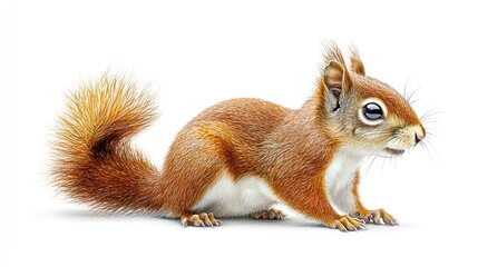 Obraz premium Watercolor painting of a red squirrel on a white background. Wildlife animals, created by AI.