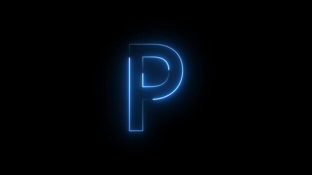Neon P text icon animation on background.