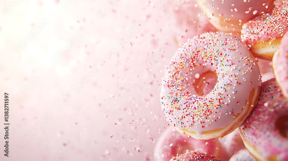 Wall mural a festive national donut day background featuring a colorful array of donuts with sprinkles and icin