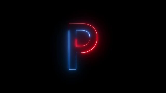 Neon P text icon animation on background.
