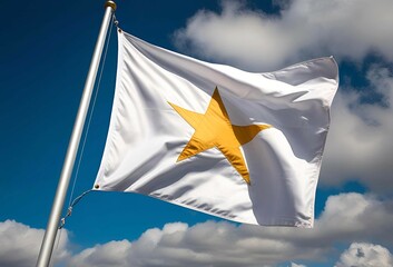 白地に黄色い星マークの旗