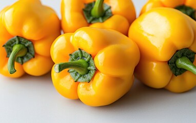 Bright Yellow Bell Peppers on Gray Background