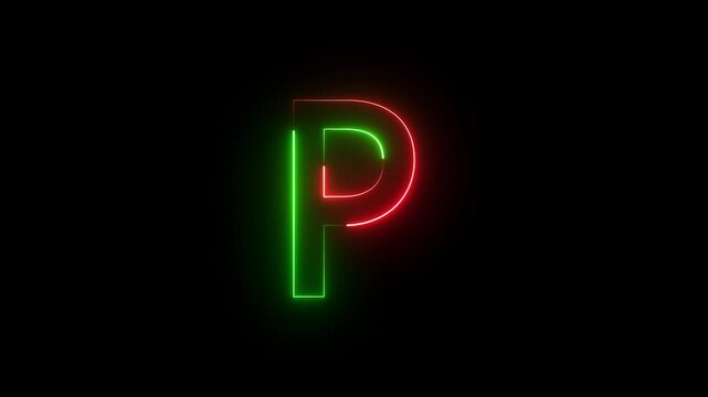 Neon P text icon animation on background.
