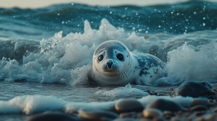 Curious baby seal gazing warm sunset pictures