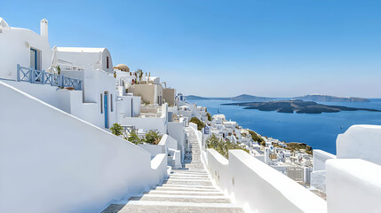 Whitewashed Buildings and Steps Leading to the Sea in Santorini Greece