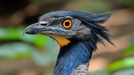 Fototapeta premium Close-up portrait of a Red-legged Seriema, its tall, slender frame and distinctive raised crest captured in perfect detail. 
