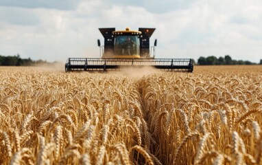 Fototapeta premium Combine Harvester in Golden Wheat Field