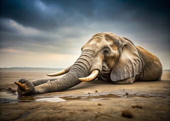 Fototapeta premium Isolated Dead Elephant, Documentary Style Wildlife Photography