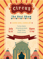 Circus poster with a show with a yellow background. illustration