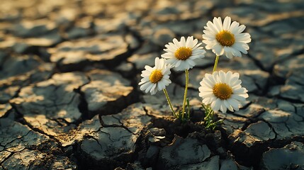 Daisy flowers blooming cracked dry soil wallpapers