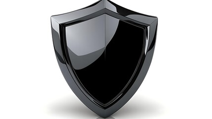 A glossy black shield with highlights on a white background