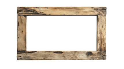 Old weathered wooden frame with a dark center against a black background in a studio setting
