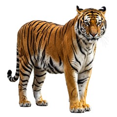 Fototapeta premium A full-body shot of a tiger standing against a plain white background.