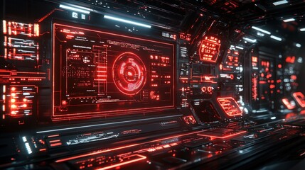 Fototapeta premium Futuristic Red Interface: Spaceship Control Panel