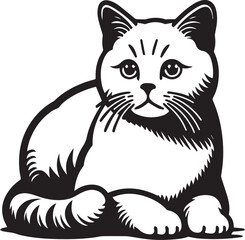 Elegant British Shorthair Cat Vector – Black and White Design
