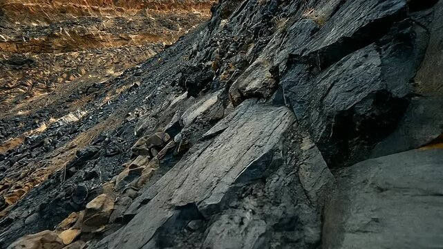 A rugged pile of volcanic tuff and basalt rock, highlighting their unique porous and layered formations formed over millions of years.