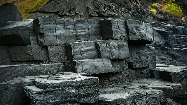 A rugged pile of volcanic tuff and basalt rock, highlighting their unique porous and layered formations formed over millions of years.