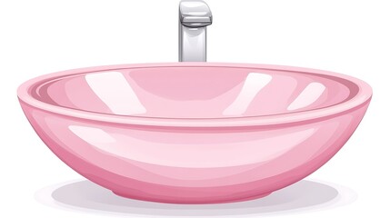A Pink Bathroom Sink With Faucet Standing In Front