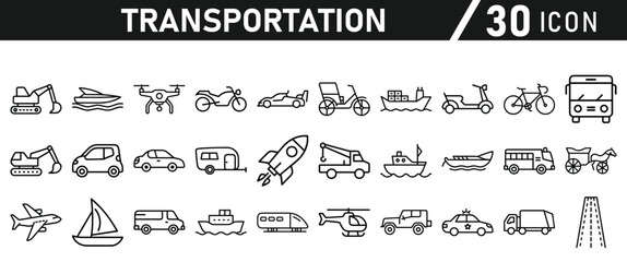 Transportation Line Icons set - Editable Stroke icons collection