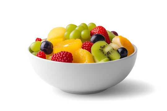 Fersh mixed fruit in a white bowl with transparent background