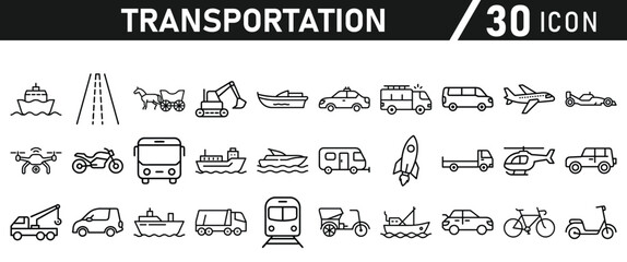 Transportation Line Icons set - Editable Stroke icons collection