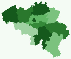 Fototapeta premium Map of Belgium with regions. Just a simple country border map with region division. Green color palette. Plain Kingdom of Belgium shape with administrative division. Vector illustration.