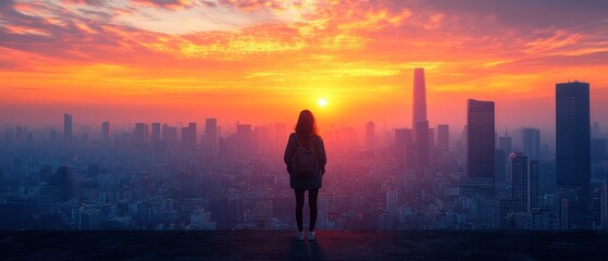 Fototapeta premium Solitude at Sunrise Over a City Skyline