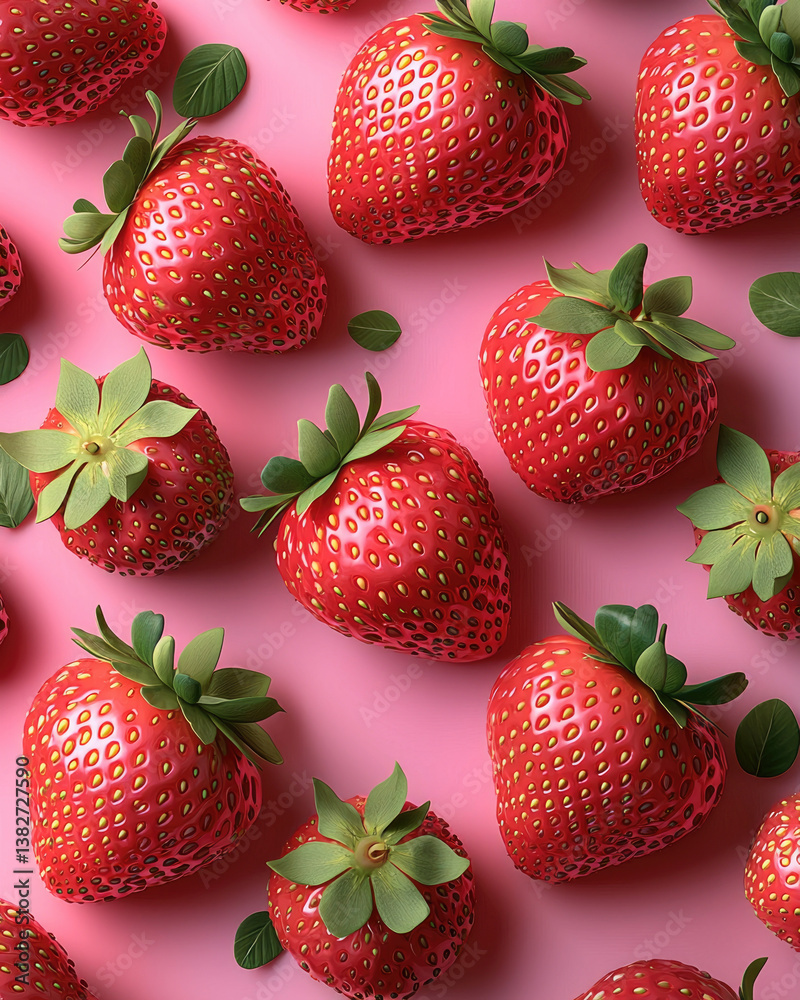 Poster fresh strawberries arranged on vibrant pink background create lively and appetizing scene. bright re