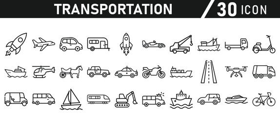 Transportation Line Icons set - Editable Stroke icons collection