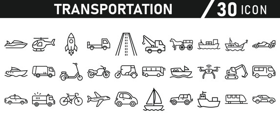 Transportation Line Icons set - Editable Stroke icons collection