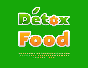 Vector Healthy flyer Detox Food for Cafe, Shop and Market. Cool Orange Font. Beautiful Alphabet Letters and Numbers set.