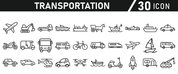 Transportation Line Icons set - Editable Stroke icons collection